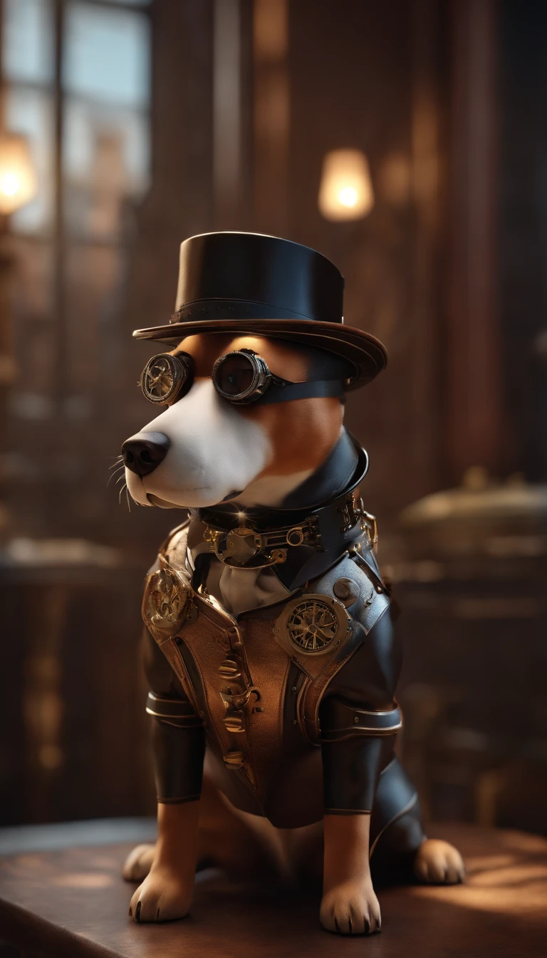 steampunk dog, octane render, hyper realistic, - AR 2:3 –q 2