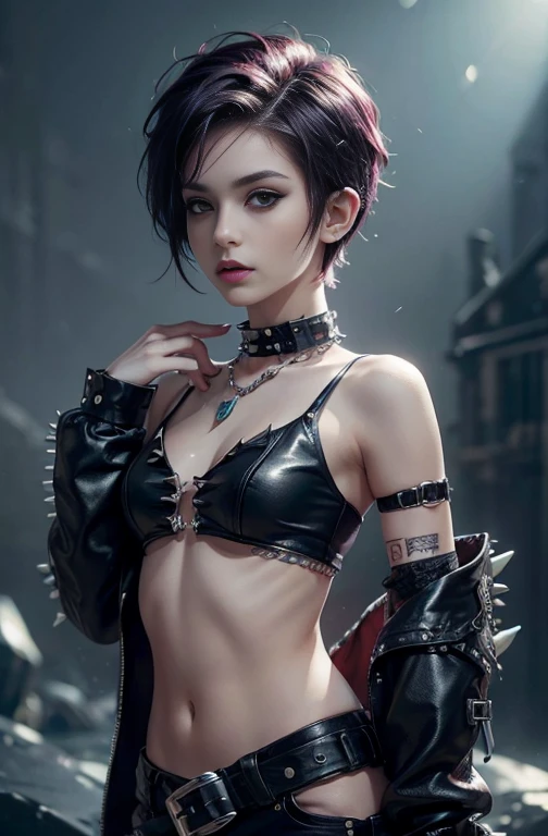 (((young beautiful European woman))) with short spiky hair and (((punk style))) dressed as a modern mermaid with scales, portrait photography
