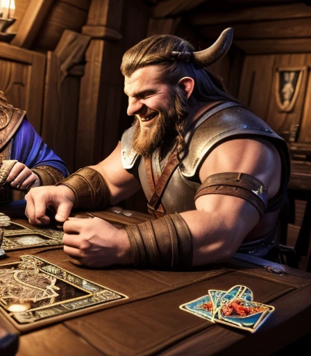 ((( 2 Cabal creatures are dueling on the card table , 2 creatures of darkness are battling on the card table, 2 mystical creatures are comforting each other on the card table )), He is laughing and holding a skull-shaped goblet full of drink., he is euphoric and very happy with his victory in the mystical card game, by He is sitting facing the viewer Holding his cards with both hands. He looks menacing, Just chubby plump extremely thick thighs (melhor qualidade,4K,8k,high resolution,obra de arte:1.2),ultra-detalhado,realista:1.37,homens,grown-up homens,old homens,fat white muscular homens,cabelo da barriga,large bulges, (((he is in a viking tavern holding magic cards with his hands, he is in a game of magic cards inside a bad tavern, he wears a mystical wizard's overcoat))). pants,camisa xadrez,barba,nojento,60-year-old homens,family,pai,barriga de urso,terno de abertura. Sentado na beirada da cama. apenas usando sunga no corpo. Looking at the spectator gesturing with his hands. Asking for your hand, pedindo um objeto., Se adequa, vetor, mwvetor