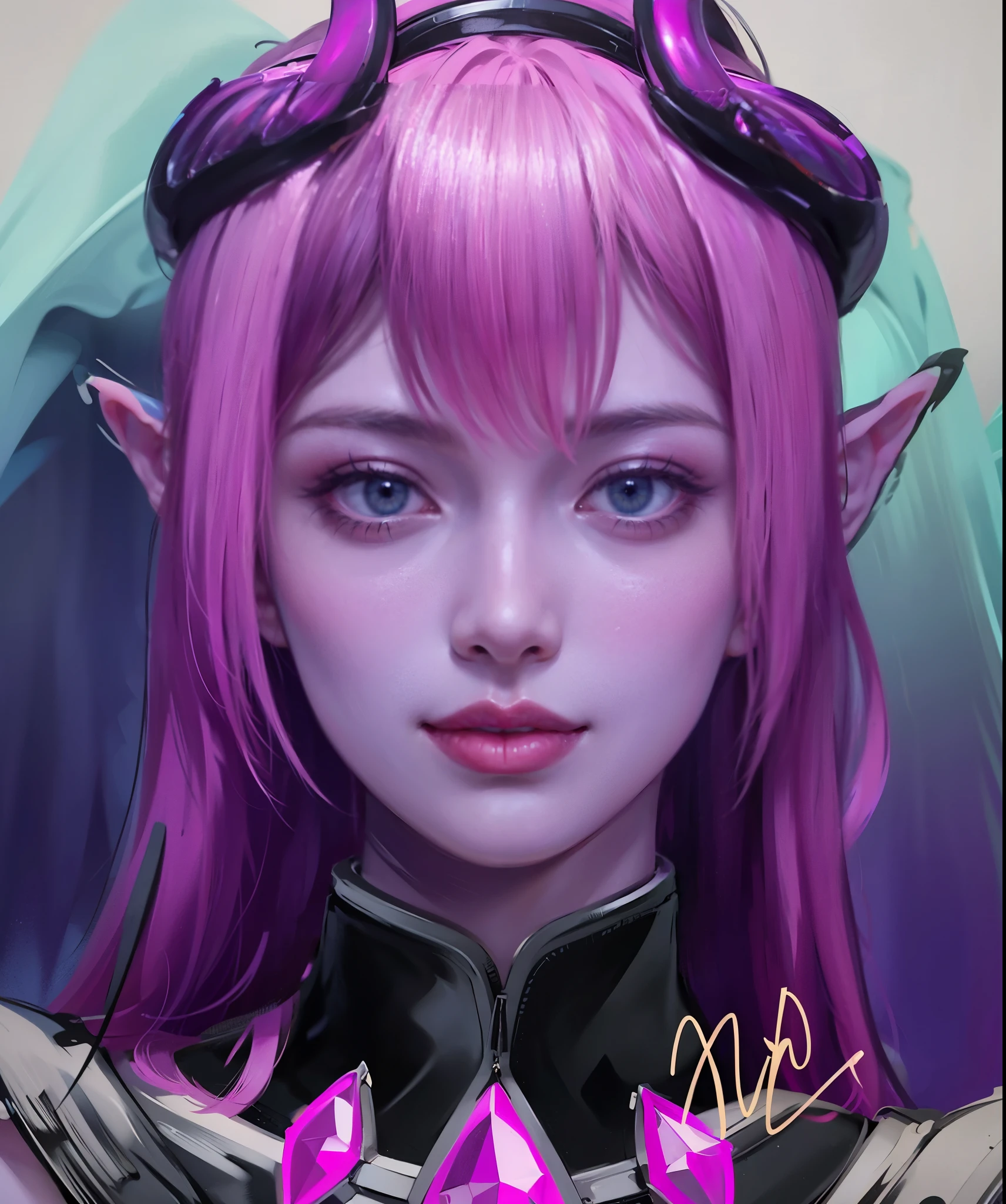 A close up of a person with purple hair and a purple hat - SeaArt AI