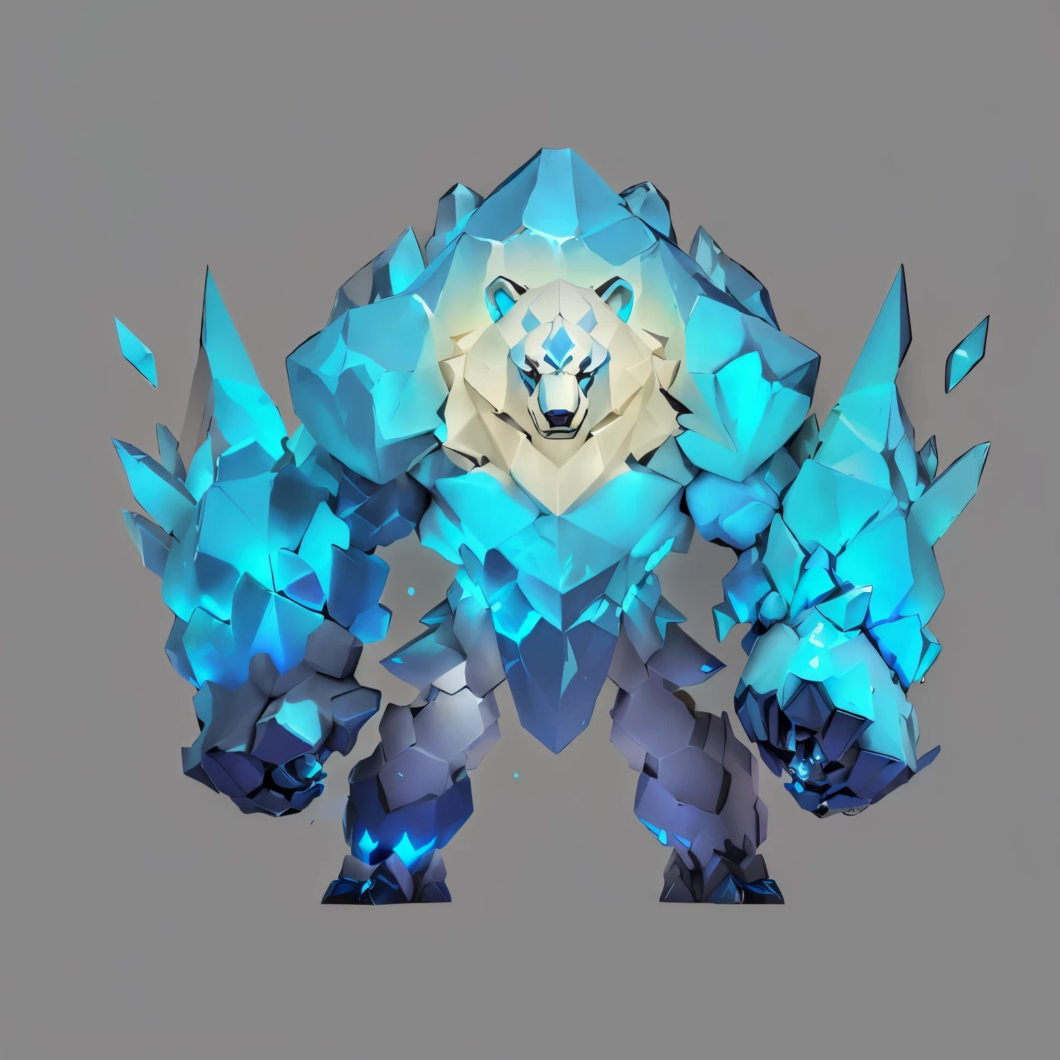 There is a blue and white polar bear monster,Stylized as 3D rendering, Details with shadows, Stylized 3D, Number of polygons, 3 Coating, 3D coating, Number of polygons contest winner, trending on Number of polygons, stylized concept art, Detailed creature, Stylized polar bear appearance, 3D rendering style This character has cryokinesis ability, Frostbite 3 rendering, Ice King, Ice crystal armor, Possesses the power of ice, If he had ice powers, crystallic skin, Ice Mage, Heartstone original art style, crystallic!!, Finished concept art, Cold, armor made of ice, Cold的, ❄️Concept map
