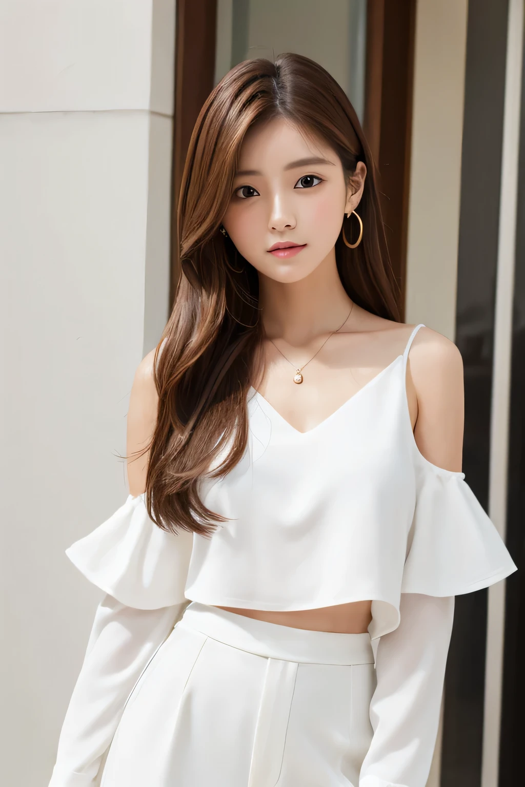 woman front White clothes The shoulders are visible Brown Hair