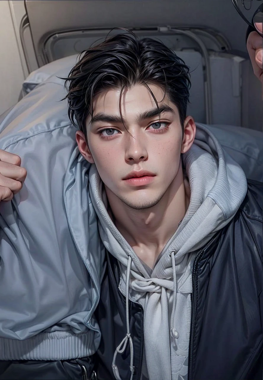 Masterpiece of man, Adult man with firm facial features like an Dutch, black eye, his nose is sharp, mature, black eyes, neat short balck hair, very handsome, white, clean, smooth skin, muscle body realistic, unreal engine