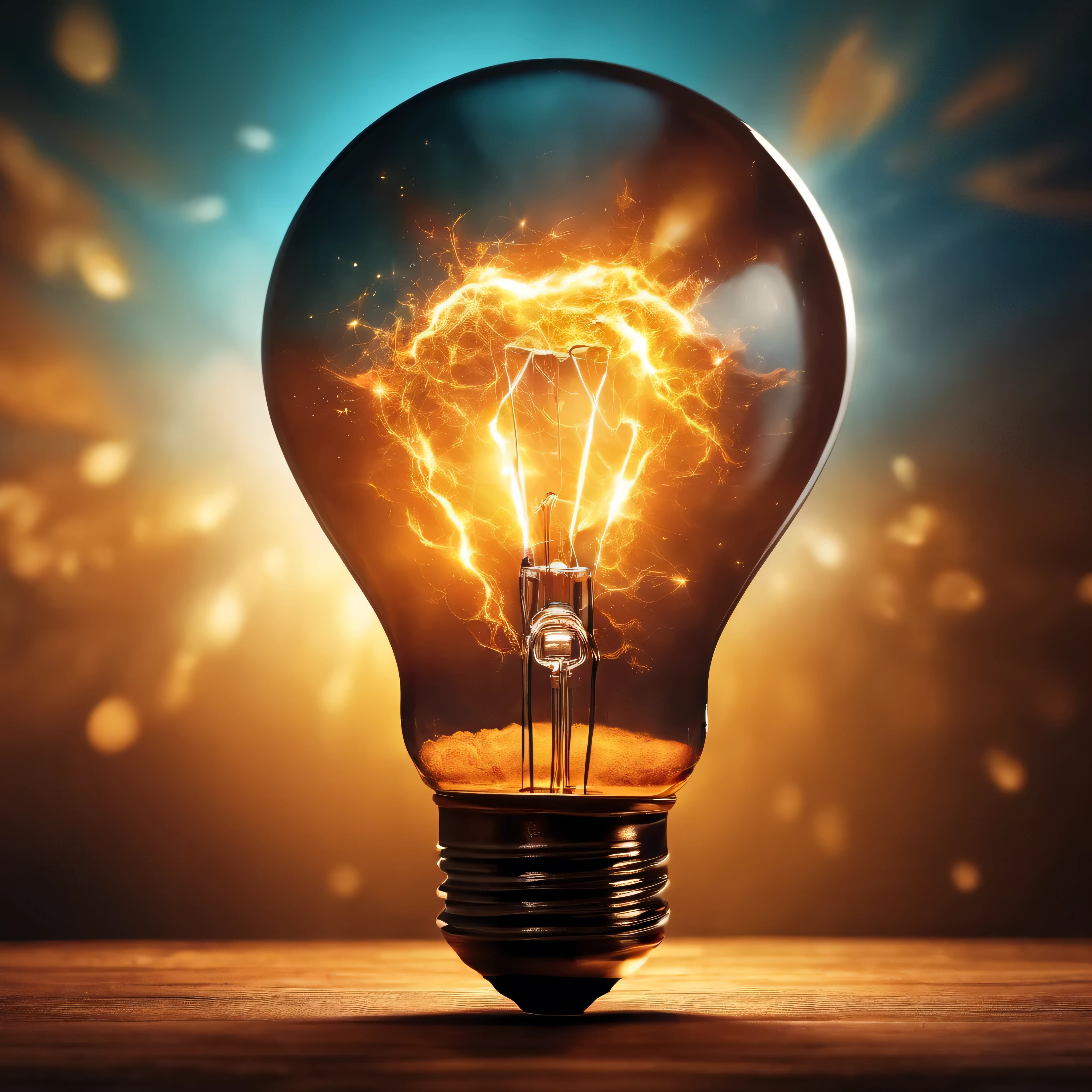 light bulb, explosion of brilliant light bursts from the light bulb, Awareness-raising, New ideas, Vibrant colors, an epic fantasy, joy