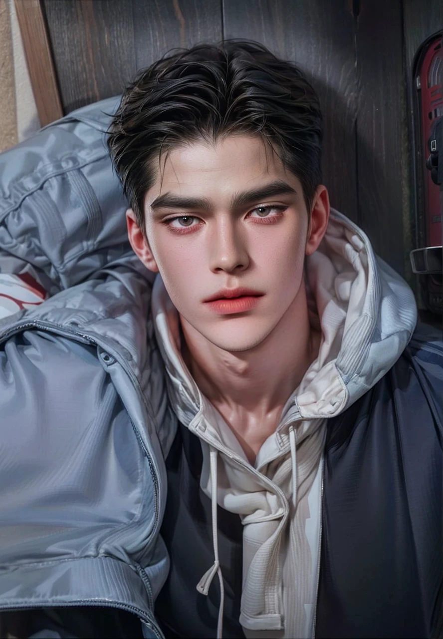 Masterpiece of man, Adult man with firm facial features like an Dutch, black eye, his nose is sharp, mature, black eyes, neat short balck hair, very handsome, white, clean, smooth skin, muscle body realistic, unreal engine