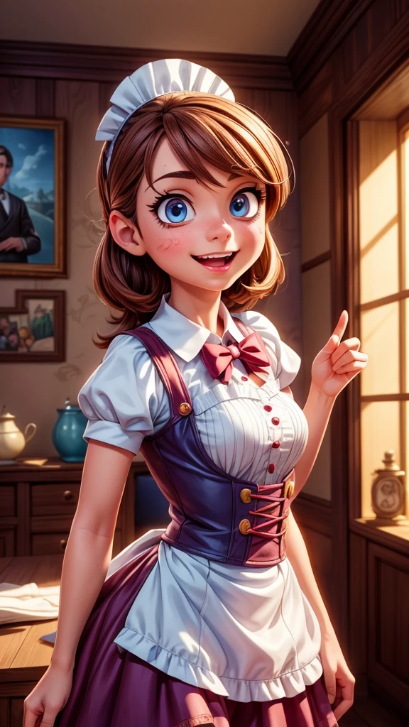 a maid dressed funny older brother, maid outfit, mischievous expression, playful pose, detailed facial features, beautiful eyes, detailed nose and lips, high quality, 8k, photorealistic, masterpiece, studio lighting, vibrant colors, warm lighting, intricate details, dynamic composition, digital art