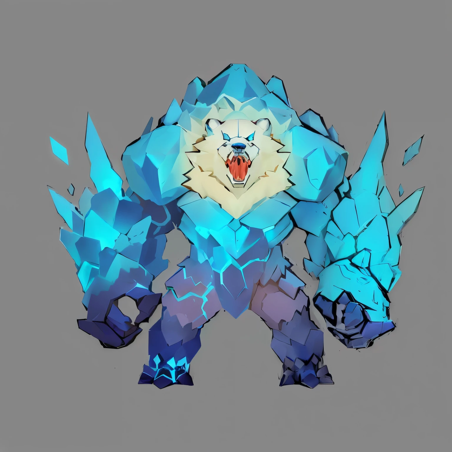 There is a blue and white polar bear monster,Stylized as 3D rendering, Details with shadows, Stylized 3D, Number of polygons, 3 Coating, 3D coating, Number of polygons contest winner, trending on Number of polygons, stylized concept art, Detailed creature, Stylized polar bear appearance, 3D rendering style This character has cryokinesis ability, Frostbite 3 rendering, Ice King, Ice crystal armor, Possesses the power of ice, If he had ice powers, crystallic skin, Ice Mage, Heartstone original art style, crystallic!!, Finished concept art, Cold, armor made of ice, Cold的, ❄️Concept map