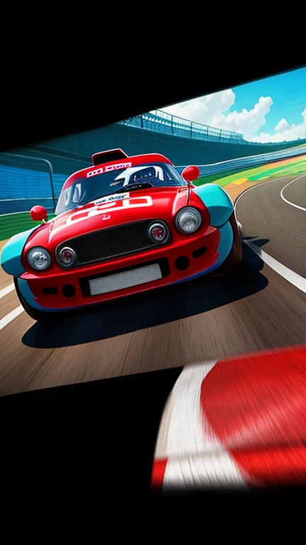 A child driving a racing car from vidio game, 5-year-old