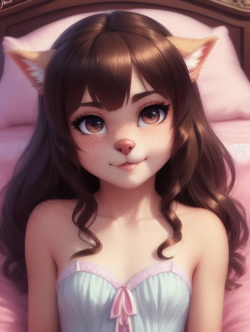 (source_e621), beautiful and detailed, ((young 10 year old anthro dog girl)), anatomically correct, Schlank, Small breasts, Hochgeladen E621, detailed flauschige fur, (von Fluff-Kevlar, Iskra, personalami, Pino Daeni), 1girl, satin prom dress , adorable, facing viewer, bed, missionary position, 1girl, realistic, ultra sharp image, view from above, (solo), first person view, masterpiece, lying on her back, beautiful hair, teeth, messy dark hair, perfect eyes, absurd resolution, snout, waiting, freckles , eyelashes, (kissy face), (Kissing mouth), very young girl, blowing kisses , bangs, full body, ,