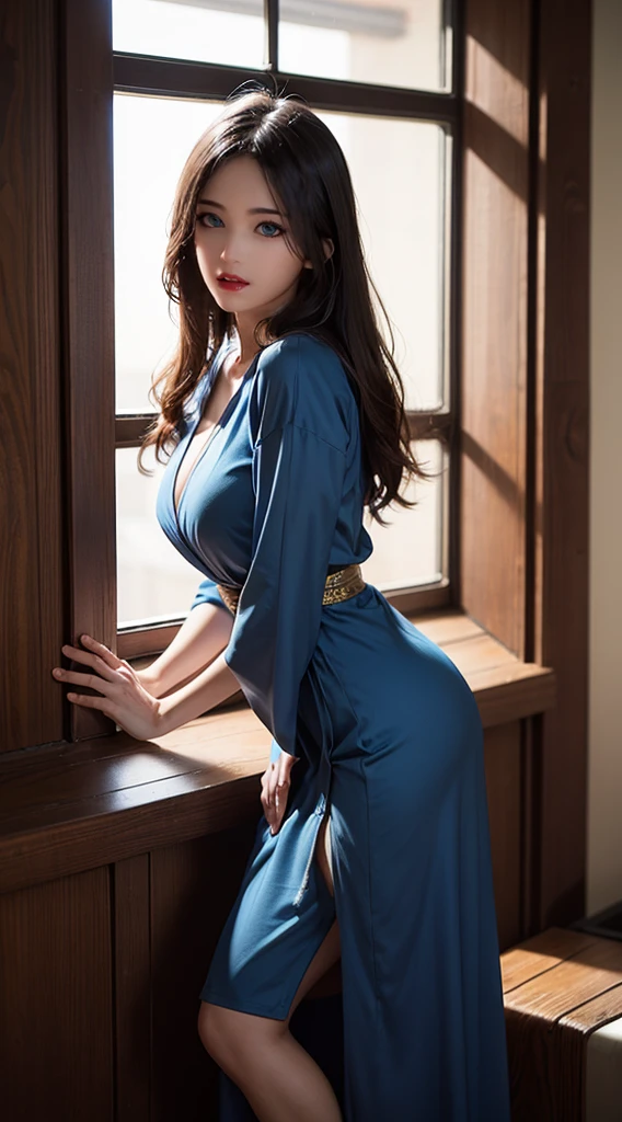 Full frontal shot of a beautiful Japanese model, about 40 years old and amazing, wearing a blue dress on the streets of Oslo., การถ่ายภาพมาโคร Miki Asai, Close-up photo, Very detailed, Trending on artstation, Sharp focus, Studio photos, complicated details, Highly detailed by Greg Rutkowski, broken glass effect, no background, Amazing, Things that don&#39;t actually exist, Mythical creatures, energy, molecule, surface, iridescent and glowing scales, ความงามที่Amazing, Pure perfection, existence of god, memorable, Impressive, ความงามที่Amazing, Volumetric light, aura, rays, bright colors reflect back.