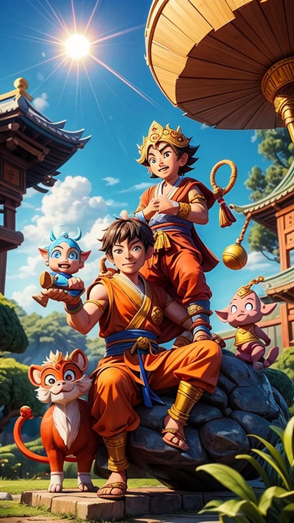 journey to the west、Tripitaka Monk、Sun Wukong、Sagojo、Pigsy