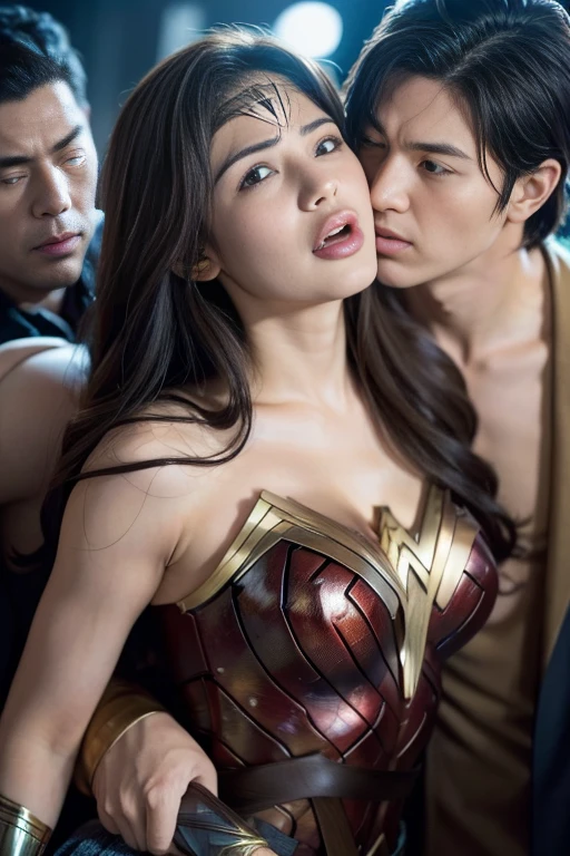 私はWonder Womanです、完璧なWonder Womanの衣装,押しDefeated,Defeated,A man mounts me,Face grabbed、Hug from the front,Hugged,Being strangled,You can hold it,Men lick my face with their tongues,The guys lick my head with their tongues,Men lick my hair with their tongues,My body is licked by men,sleeping face,Close ~ eyes,Open your mouth,Tired face,Face of Suffering,Being slapped in the face,Getting punched in the face,Fighting with men,Fight with the men,Surrounded by men,,Caught between the men,Being held back by men,Entanglement with males, Attacked by men,Brown Hair, masterpiece、beautiful girl、fine 目、puffy eyes、highest quality, 超High resolution, (reality: 1.4), Cinema Lighting,so beautiful、Beautiful Skin、(超reality的な)、(High resolution)、(8k)、(Very detailed)、(beautiful and fine 目)、(Very detailed)、 Detailed face、Diagonal bangle hair、Brown Hair、20-year-old、Wonder Womanのコスプレ,Wonder Woman