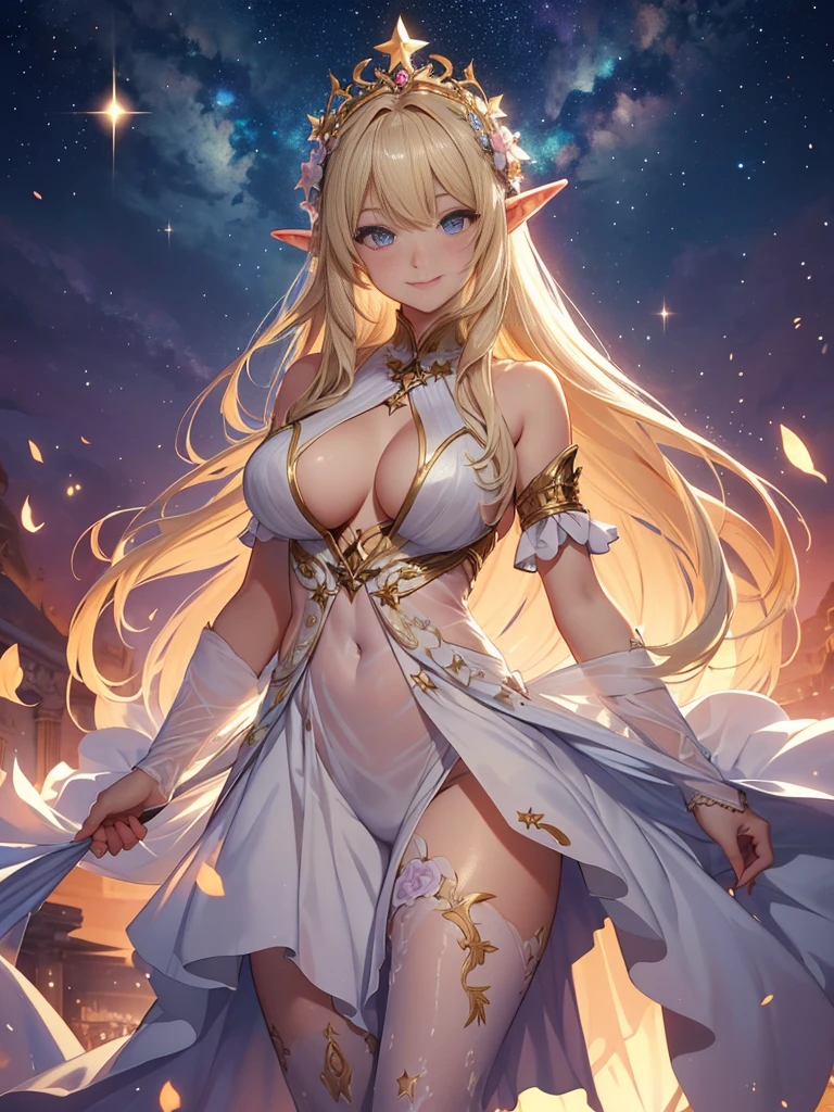最high quality、1 womanエルフ NP: Worst quality ,Flower fractal art Marble pillar、Drinking 、Sunrise、Beautiful radiance,High-definition depiction, Realistic, 8k, Unity, Wide Shot, light smile, Beautifully and vividly drawn, , Beautiful, beautiful, clear skin、sexy ((see-through bodystocking,))Countless rays of light pouring down, Swirling Light, big background, Raise one arm above your head, Intense light is emitted from the magic circle in front of the girl.
Romanticism,Cowboy Shot: The most beautiful form of chaos, Mr..々color, Intertwined flowers, Particle,magical gentle light,smile,sexy,image quality、masterpiece、Beautiful Face、Super beautiful elf woman((Big breasted 22 year old lady、、Bust 90,Beautiful long ironed hair、blonde、height: 165cm。、sexy、Esbian、、high quality、、background((Star Narski)))、Starry Sky、Visual art、Written boundary depth、、Elf Ears、、universe、Happy smile、Gentle light、Elf forest、elegant、ticker beautiful decorative、、magic、forest、Beautiful tiara、Beautiful bed、Beautiful Landscape、A kind smile、wonderful、Fluttering petals、Dance happily、、Cultivate fantasy、、Mystery light Lots of flowers、、art、art,mystery,Ultra-high resolution,atmosphere