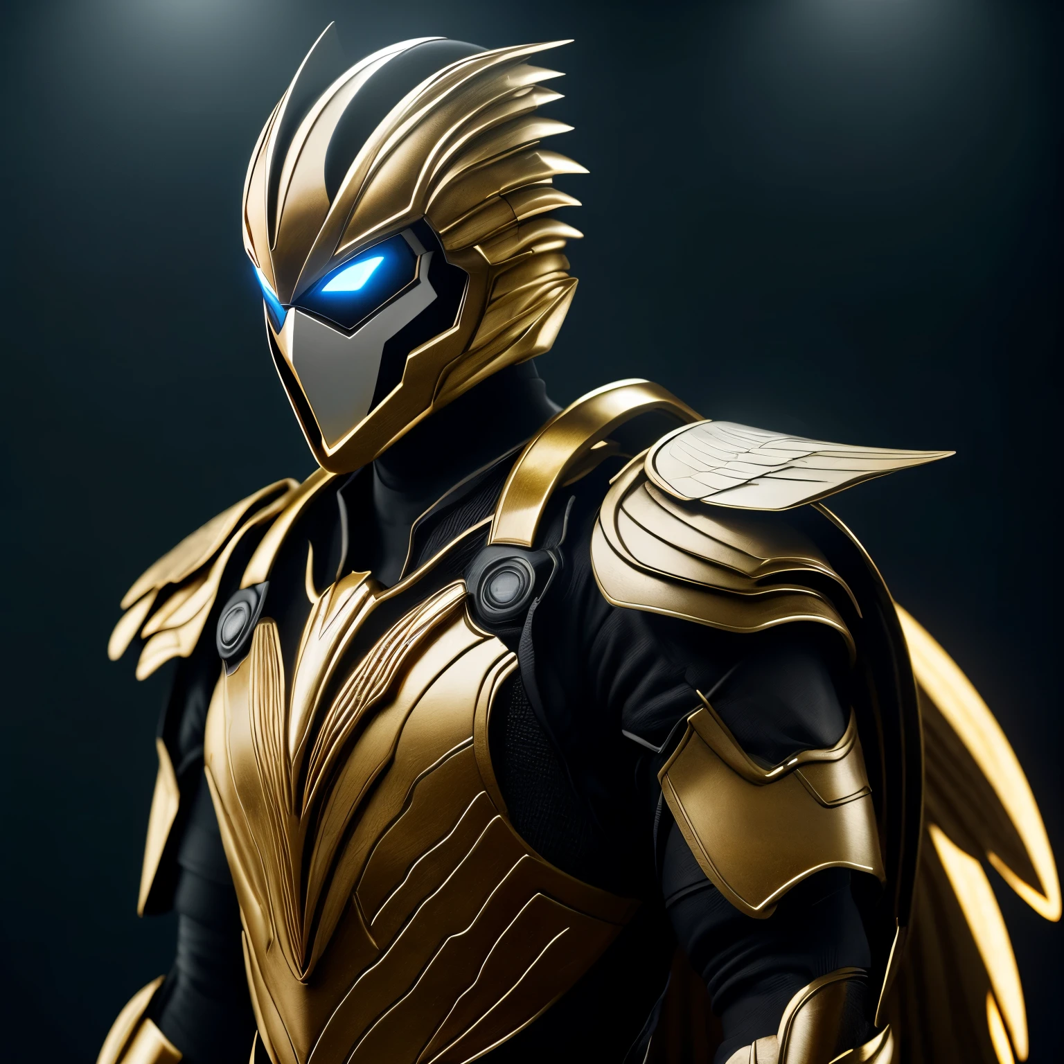 realistic cybersuit, Hawkman DC Comics character, detailed mechanical armor, intricate futuristic design, advanced alien technology, metallic exoskeleton, powerful wings, glowing energy core, advanced HUD interface, dynamic flying pose, cinematic lighting, highly detailed, photorealistic, 8k, high resolution, studio lighting