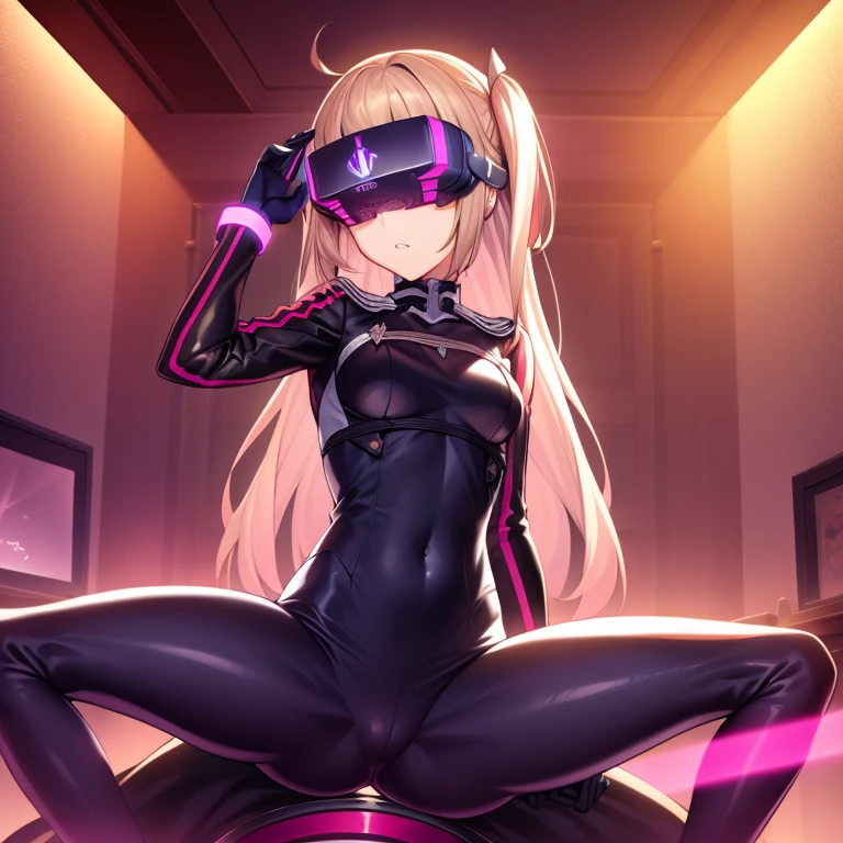 (masterpiece, best quality:1.2), 1girl, solo, picha_\(pose\),picha, sailor, standing split, (masterpiece, best quality:1.2), 1girl, solo,standing_split, asuna, mechanical cyber latex uniform, (royal bedroom background, ),(( spreading legs, head-mounted display)), 