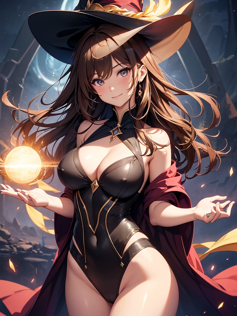 Beautiful woman Big Breasts Beautiful Leotard
黒Brown Hair smile Masterpiece extremely beautiful 22歳 magic light magic circle、Magical chant、Magical powers High-definition depiction, Realistic, 8k, Unity, wide shot, light smile, Beautiful and clearly painted, explosion, beautiful witch, witch's veil, witch clothes, Countless rays of light falling down, swirling light, big explosion background, one arm up over head, Intense light is emitted from the magic circle in front of the girl.