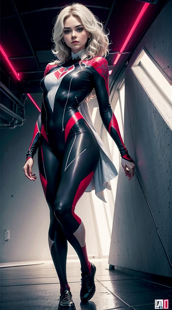 spider gwen, Hot, partial , hightquality, Dynamic Poses, Beautiful, Gorgeous, In love,Short suit, spider in a suit, white black red suit、Hayden Panettiere