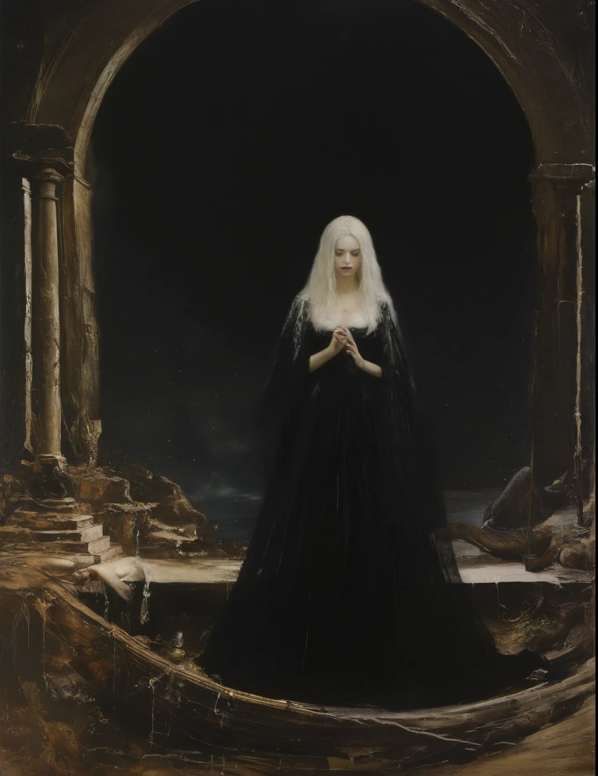 James Gurney, Surrealist art , dream-like, Mysterious, Provocative, symbolic, Complex, detailed,, (Gothic but very beautiful:1.4), (masterpiece, highest quality:1.4) , Nicola Samori style 、universe