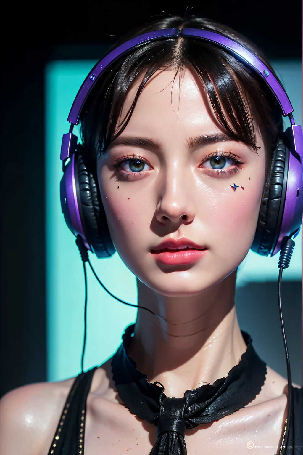 (masterpiece, highest quality:1.5),Wearing a micro bikini and headphones,Arabian women, (Face and eye details:1.1), scifi character, 20 years of cyberpunk,short hair, I'Iのモデルの女の子, SF Girls, SF Girls, Akihiko Yoshida. Unreal Engine, Futuristic clothing and helmets, Beautiful cyberpunk female model, Photorealistic perfect body, SF Girlsキャラクター, Quieter than Metal Gear Solid, Smooth, Glowing Skin