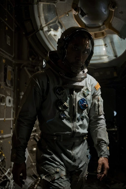 (((he wears an astronaut uniform he is on an uninhabitable planet))), barba,nojento,60-year-old homens, he walks the moon looking for alien life, o oculto e o desconhecido traz ao astronauta o medo e a incerteza 