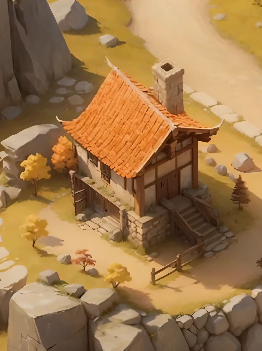 Stone Village ,Pure natural environment,Don't show up,The overall picture is pure,Clean picture,middle Ages,Vertical Image,Cartoon,Isometric 2D Game Art, masterpiece, Super detailed good quality