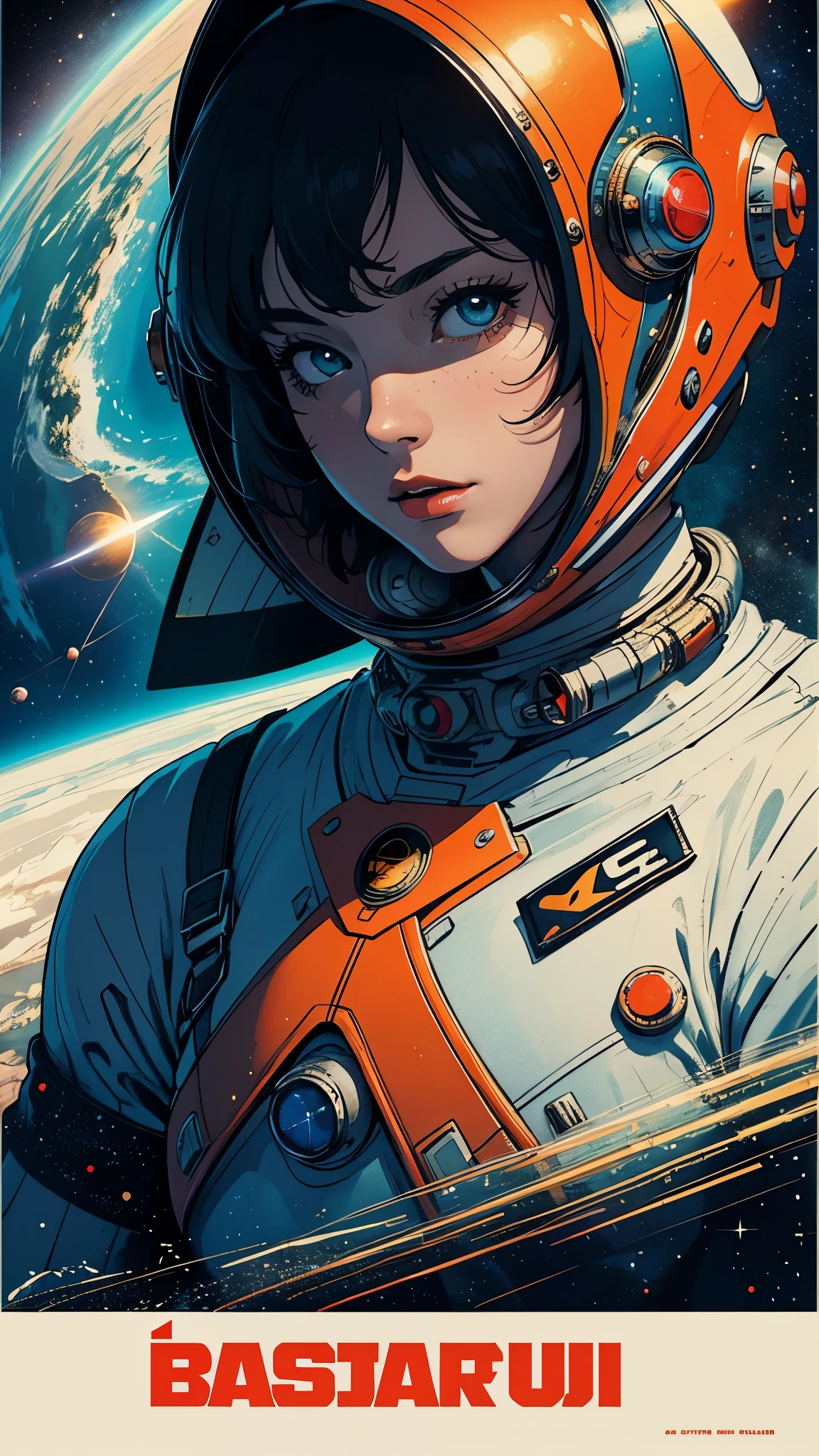 ((masterpiece, highest quality)), 32k wallpaper, very detailed, poster, vintage science fiction, 1960s,(((space thriller cinematic movie poster))), (bauhaus), shape,abstract, mid century modern, movie poster, vintage, Perfect Lady,anime,1970's,halftone,speech bubble,galaxy,super hero,((portfolio,Close-up))