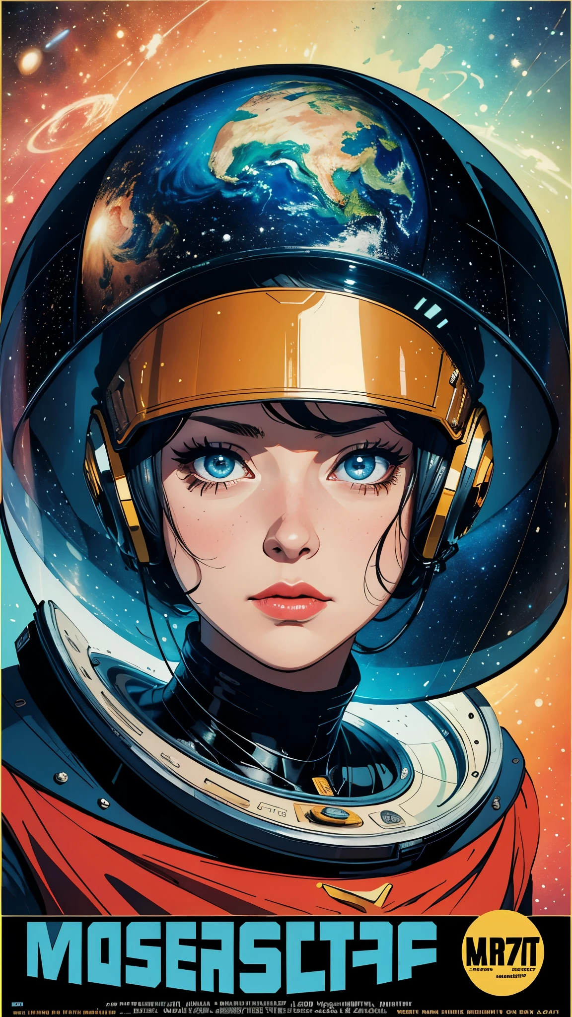 ((masterpiece, highest quality)), 32k wallpaper, very detailed, poster, vintage science fiction, 1960s,(((space thriller cinematic movie poster))), (bauhaus), shape,abstract, mid century modern, movie poster, vintage, Perfect Lady,anime,1970's,halftone,speech bubble,galaxy,super hero,((portfolio,Close-up))
