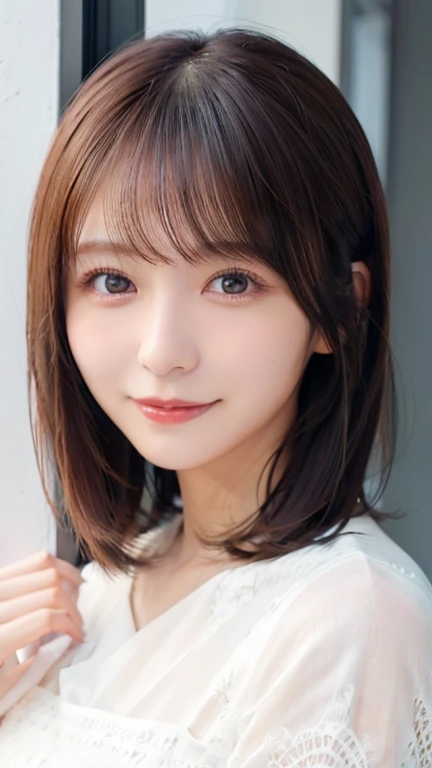 highest quality、8k wallpaper、Reality:1.8、Photographed in natural light、View your viewers、background:Window in a white room、1 beautiful girl、Japanese Idol、30 years old、Beautifully detailed eyes、Detailed face、Beautiful Skin、Slender、Slim waist、Thin legs、Red lipstick、Fancy hairstyle:1.8、Random hair color、Light Hair、Asymmetrical bangs、Navy blue lace dress、Wear a fur coat 、smile:1.4、Seductive pose