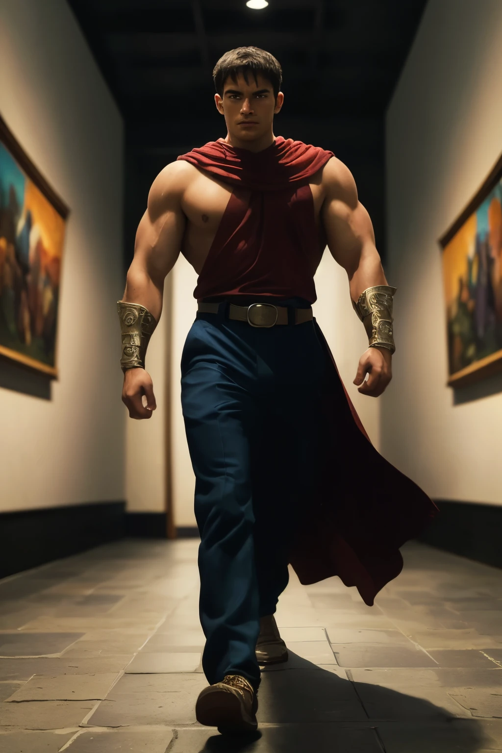 ((best quality)), ((masterpiece)), (detailed), perfect face. A hero very strong and cool walk after defeated his final boss