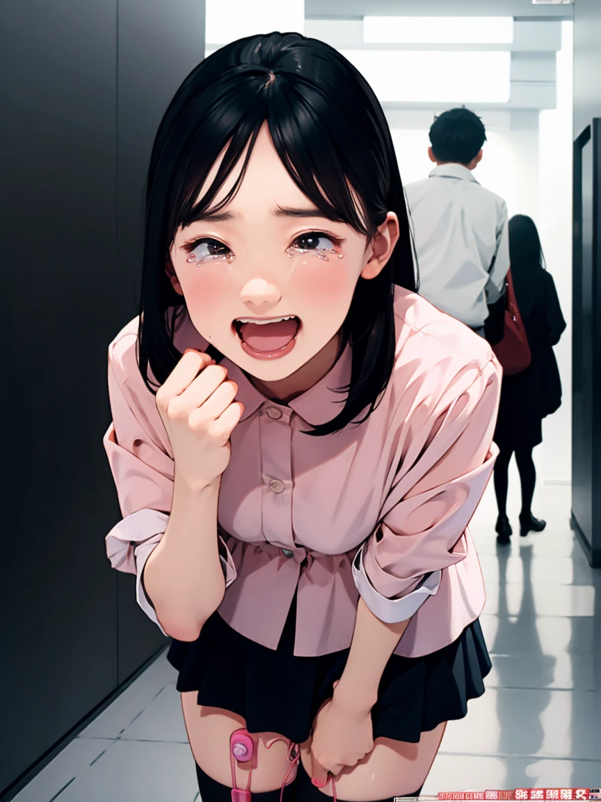 Portrait, official art, best masterpiece, best quality, best resolution, 8K, best detailed, perfect anatomy, 
BREAK
From above, looking at viewer
BREAK
1girl, solo, Black hair, long hair, cute and lovely appearance, mini skirt one piece, medium breasts, (short stature:1.2)
BREAK
have to pee, standing, pigeon-toed, hand between legs, leaning forward, (trembling:1.4), (thighvibe), (vibrator in thighhighs:1.3)
BREAK
(despair:1.5), (crying:1.2), tears, (blush:1.3), (close your mouth:1.1), (clenched teeth:1.1)
BREAK
(crowd:1.3), (huddle), sidewalk, city, very fine and detailed 16KCG wallpapers