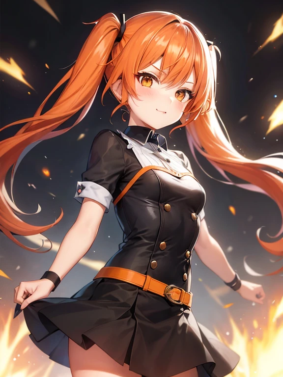 cute girl, twintails, sparks, orange hair, brown eyes,