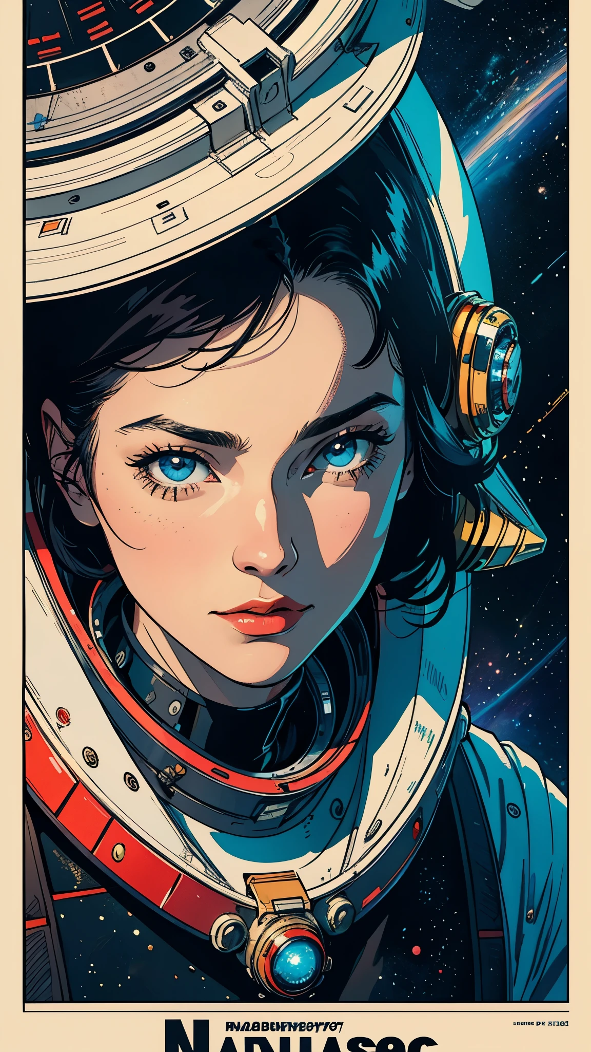 ((masterpiece, highest quality)), 32k wallpaper, very detailed, poster, vintage science fiction, 1960s,(((space thriller cinematic movie poster))), (bauhaus), shape,abstract, mid century modern, movie poster, vintage, Perfect Lady,anime,1970's,halftone,speech bubble,galaxy,super hero,((portfolio,Close-up))