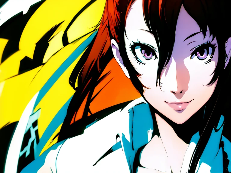 1girl, solo, looking_at_viewer, sneaky smile, persona, shadows