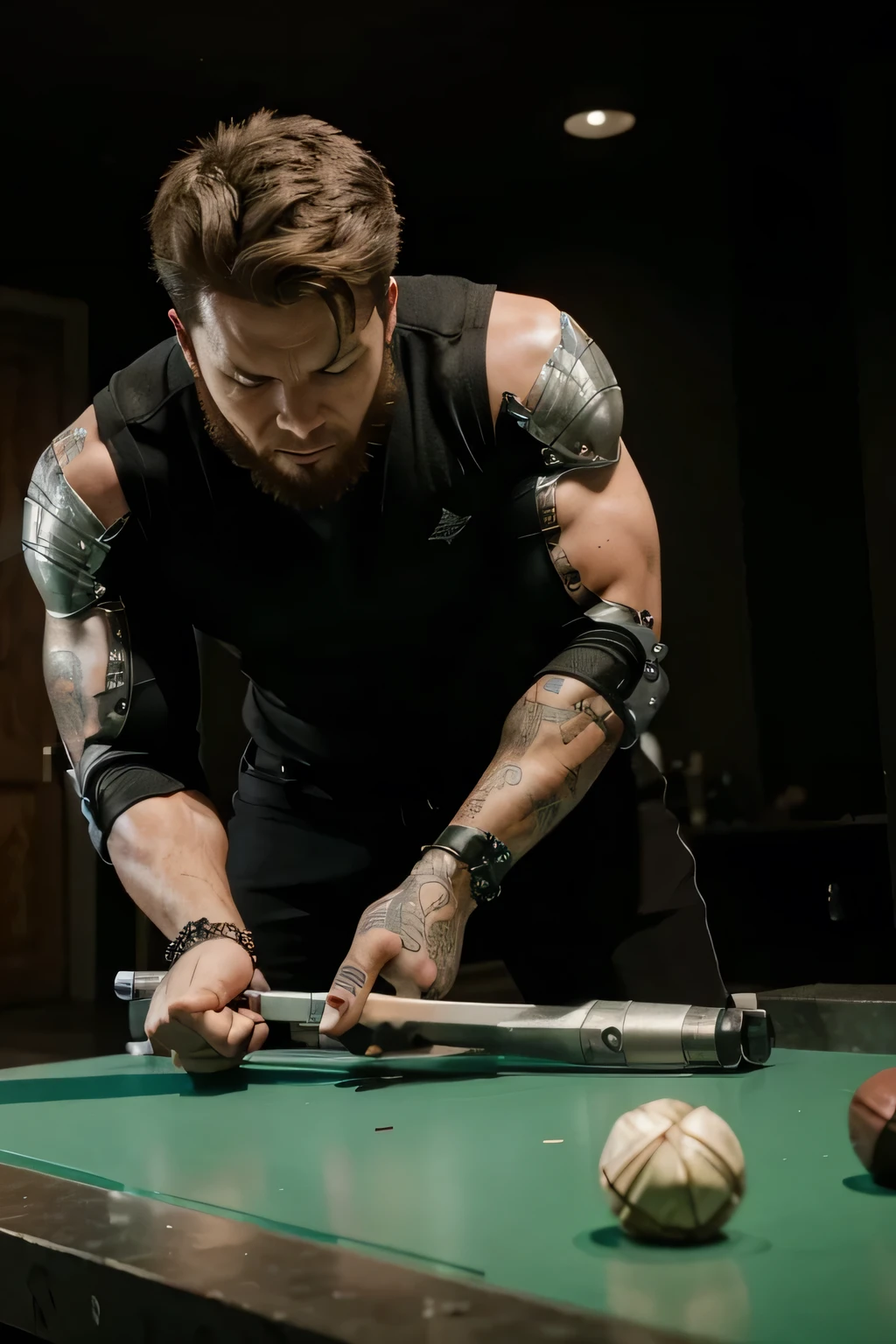 make him more cyborg, arms looking like metal, and chubby