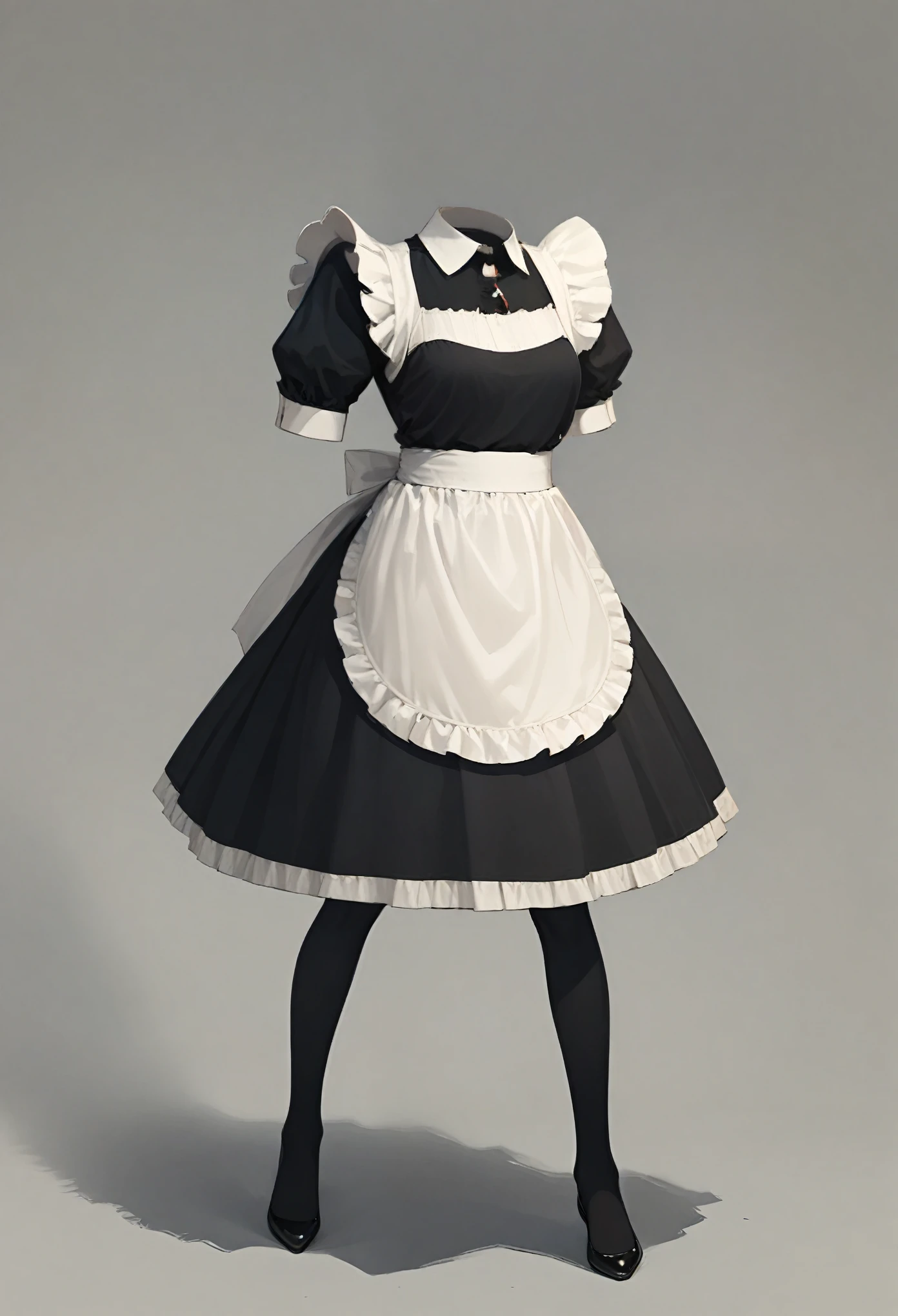 nobody, 1 girl, Maid Outfit，solo,Headless, no legs, no weapons, Simple background,light and shadow magic，realistic cloth texture