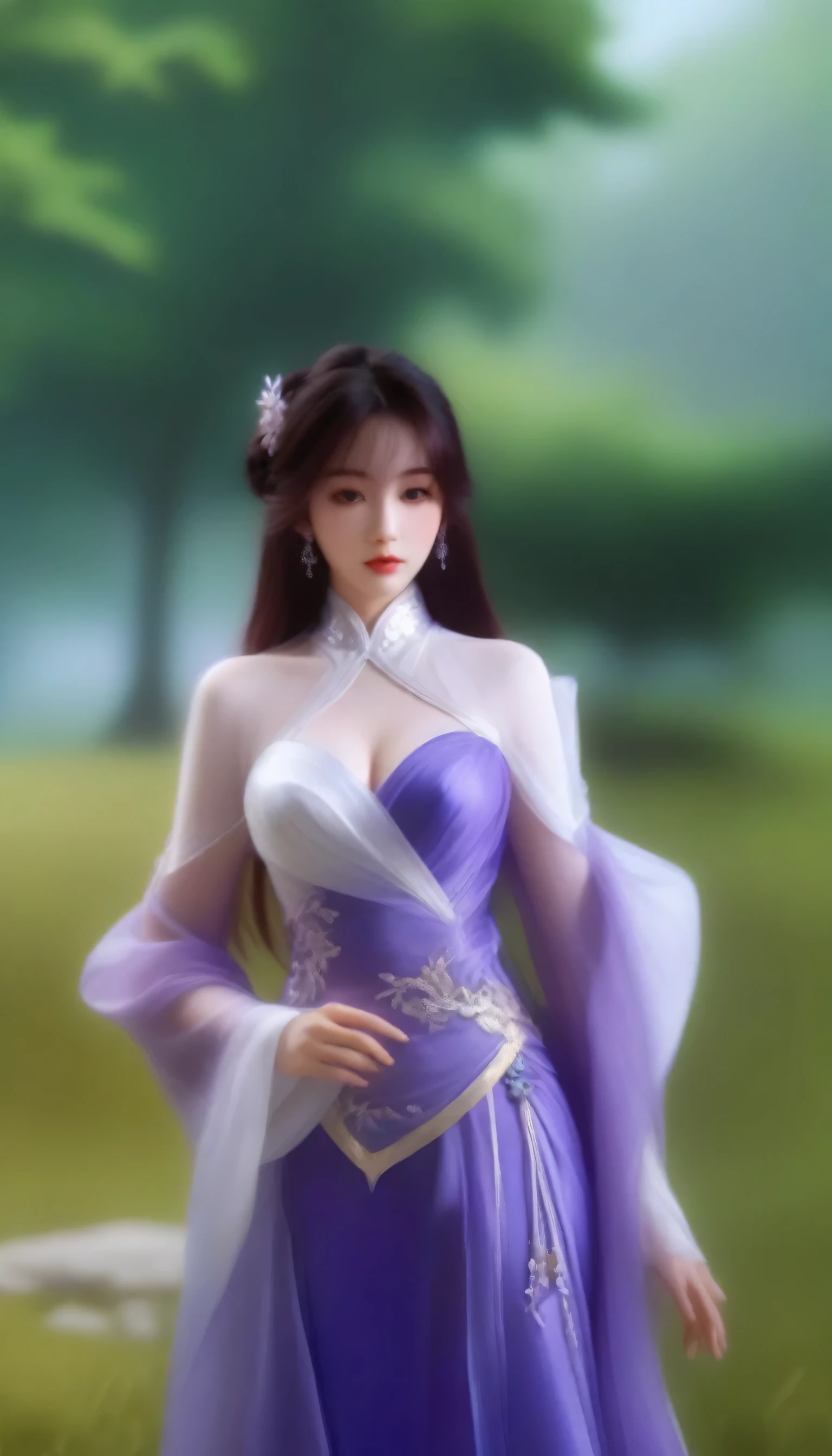 painting of a woman in a purple dress and a white dress, full body xianxia, a beautiful fantasy empress, ((a beautiful fantasy empress)), beautiful character painting, elegant cinematic pose, beautiful render of tang dynasty, inspired by Li Mei-shu, by Yang J, xianxia fantasy, anime goddess, 3 d anime realistic, inspired by Qiu Ying