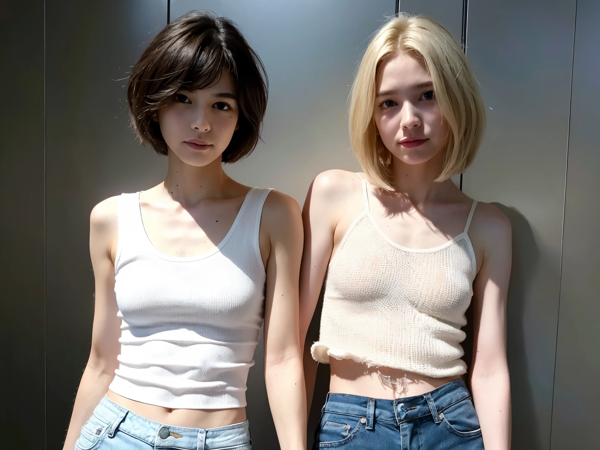 (Ultra-realistic, high-resolution: 1.3), 1 femboy, highly feminine white-skinned individual displaying male anatomy: 1.3, (long hair: 1.2), (transparent trousers: 1.1), exposed semen stain: 1.4, ultra-detailed facial features, captivating eyes, double eyelids, slight smile, restroom
(Photorealistic, raw photography: 1.2), 1 individual, well-defined features, short bob hairstyle: 1.2, (white tank top: 1.2), (short denim shorts: