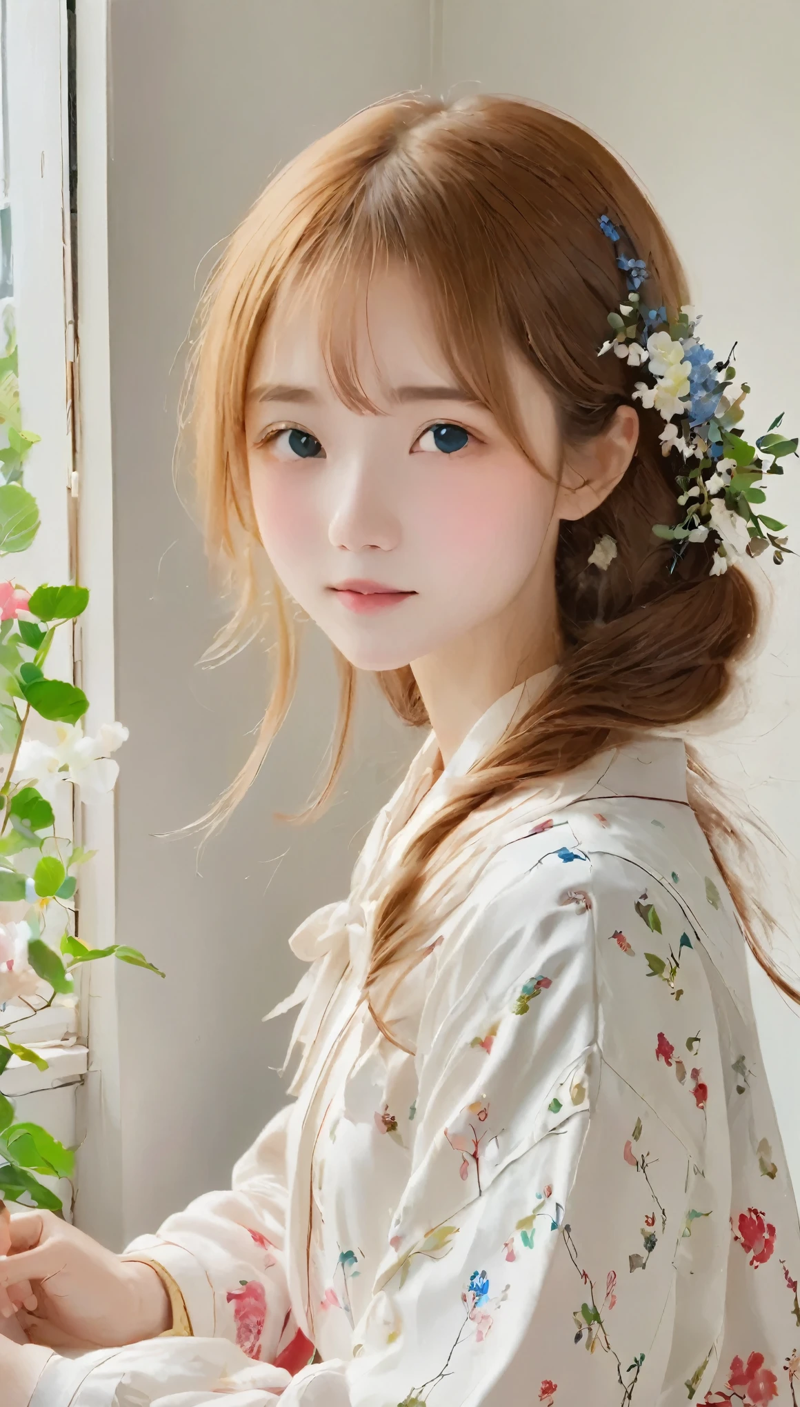 (((Simple configuration)))、(((The background is a white wall:1.2)))、One Girl、、Perfect Anatomy、絵のようにbeautiful、sketch、Very delicate、Cloud-like wall、、Floral、Delicate depiction、Abstract、Bright colors overall、Gentle color、Taisho romance、(masterpiece、highest quality、highest quality、Official Art、beautiful, beautiful:1.2)、