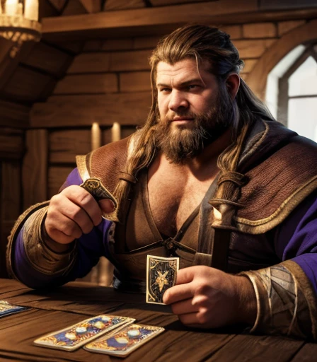 He is sitting facing the viewer Holding his cards with both hands. He looks menacing, Just chubby plump extremely thick thighs (melhor qualidade,4K,8k,high resolution,obra de arte:1.2),ultra-detalhado,realista:1.37,homens,grown-up homens,old homens,fat white muscular homens,cabelo da barriga,large bulges, (((he is in a viking tavern holding magic cards with his hands, he is in a game of magic cards inside a bad tavern, he wears a mystical wizard&#39;s overcoat))). pants,camisa xadrez,barba,nojento,60-year-old homens,family,pai,barriga de urso,terno de abertura. Sentado na beirada da cama. apenas usando sunga no corpo. Looking at the spectator gesturing with his hands. Asking for your hand, pedindo um objeto., Se adequa, vetor, mwvetor