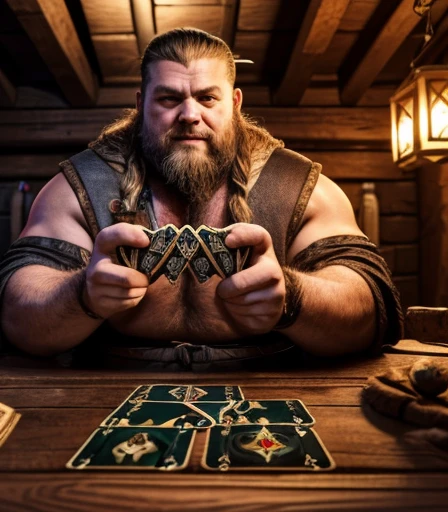 He is sitting facing the viewer Holding his cards with both hands. He looks menacing, Just chubby plump extremely thick thighs (melhor qualidade,4K,8k,high resolution,obra de arte:1.2),ultra-detalhado,realista:1.37,homens,grown-up homens,old homens,fat white muscular homens,cabelo da barriga,large bulges, (((he is in a viking tavern holding magic cards with his hands, he is in a game of magic cards inside a bad tavern, he wears a mystical wizard&#39;s overcoat))). pants,camisa xadrez,barba,nojento,60-year-old homens,family,pai,barriga de urso,terno de abertura. Sentado na beirada da cama. apenas usando sunga no corpo. Looking at the spectator gesturing with his hands. Asking for your hand, pedindo um objeto., Se adequa, vetor, mwvetor