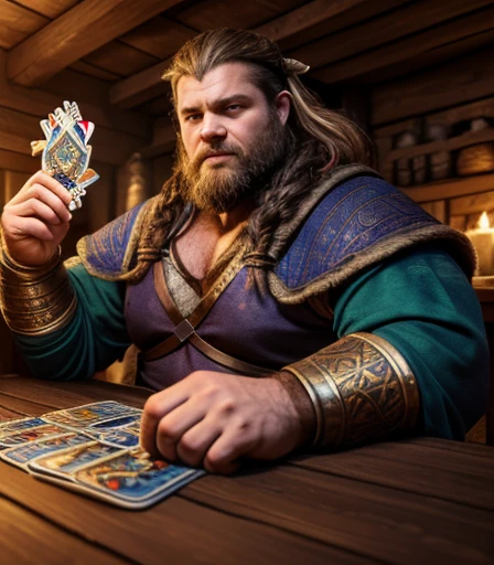 He is sitting facing the viewer Holding his cards with both hands. He looks menacing, Just chubby plump extremely thick thighs (melhor qualidade,4K,8k,high resolution,obra de arte:1.2),ultra-detalhado,realista:1.37,homens,grown-up homens,old homens,fat white muscular homens,cabelo da barriga,large bulges, (((he is in a viking tavern holding magic cards with his hands, he is in a game of magic cards inside a bad tavern, he wears a mystical wizard&#39;s overcoat))). pants,camisa xadrez,barba,nojento,60-year-old homens,family,pai,barriga de urso,terno de abertura. Sentado na beirada da cama. apenas usando sunga no corpo. Looking at the spectator gesturing with his hands. Asking for your hand, pedindo um objeto., Se adequa, vetor, mwvetor