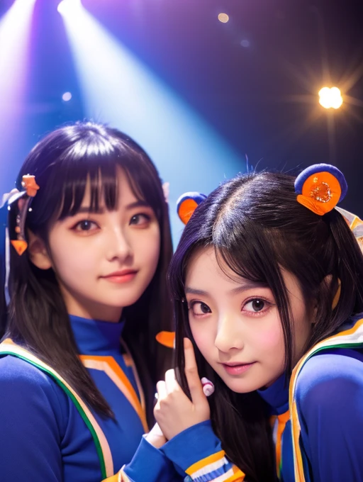 「Sunlight Orange」「Mint Crystal」「Obsidian Elf」「Purple moonlight」「Crimson Phantom」「Magic blue bear」（（Number of people: 7 people））

straight hair、pupils sparkling（Skin brightening）
high quality、8K ，最high quality，Sexy pose，（（Cheerleading girls，Number of people: 7 people）），
