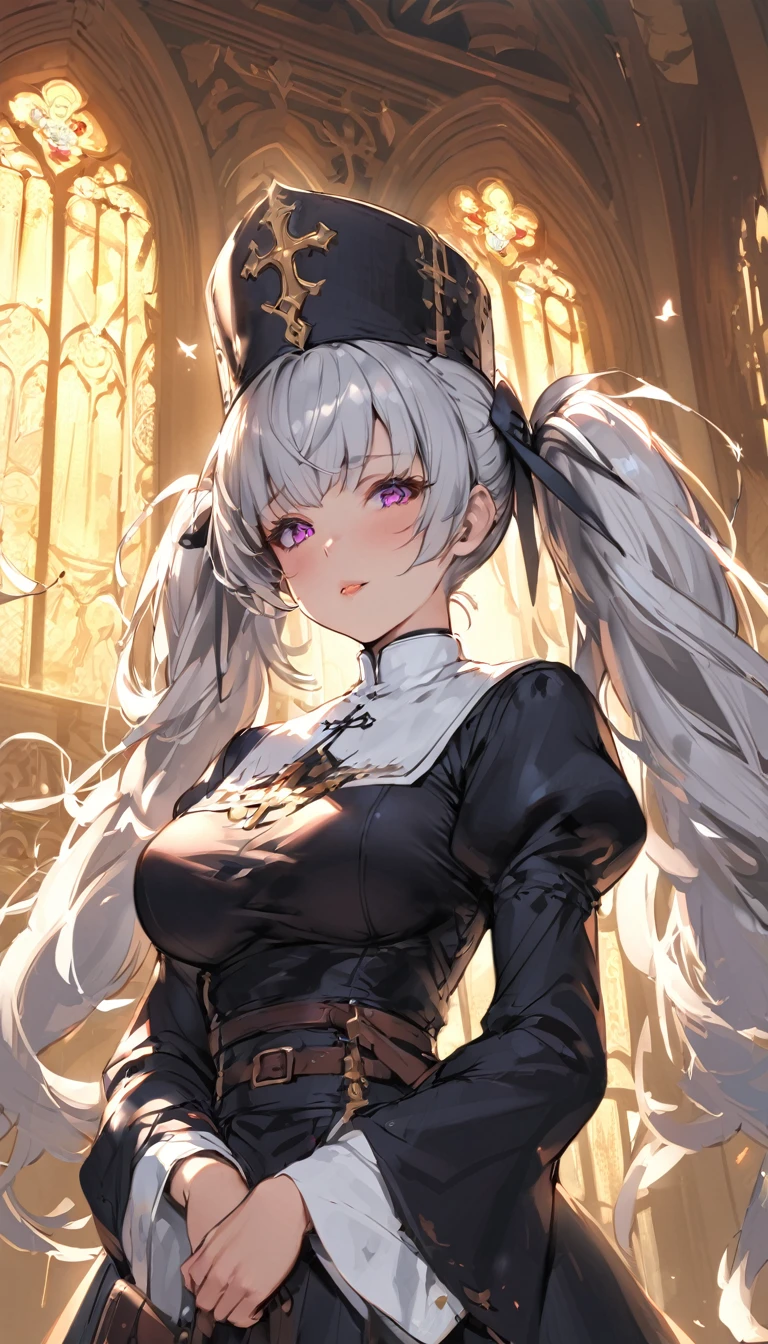 Breasts, Colossal, Twin Tails, Silver Hair, Priest, Side, Saint, Nasty