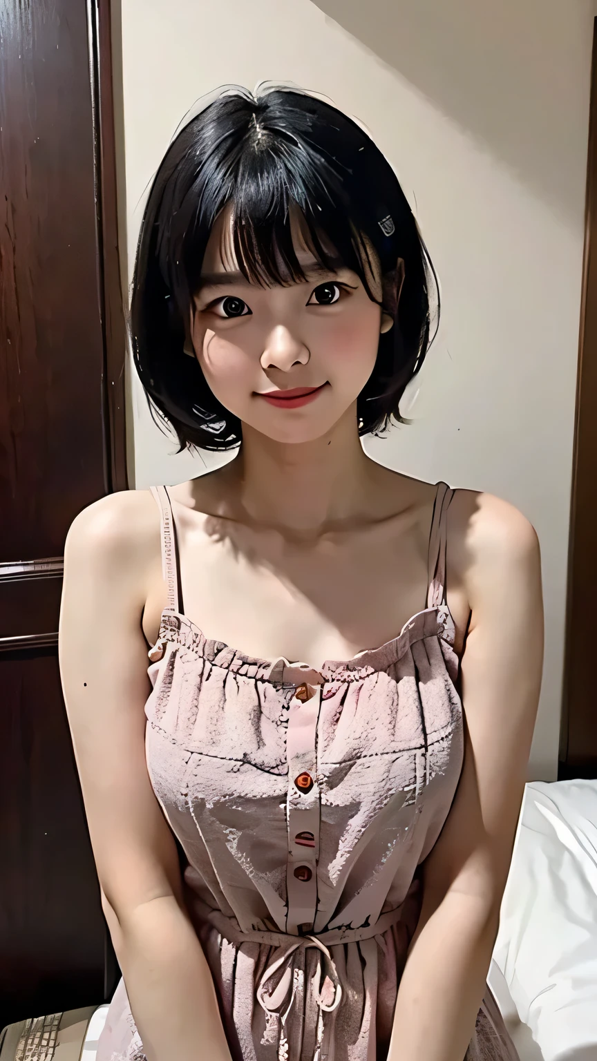 Unbelievably absurd, Beautiful and cute 20-year-old Korean woman with photo-realistic face, Showcasing the highest quality craftsmanship. Her slim body is short, Short hair with bangs. High resolution artwork, Capable of perfectly capturing extremely detailed features. The girl is wearing a Christmas costume. The focus is on the practical student, Expressing depth and emotion. ((Exposing breasts)) Cute Smile.
