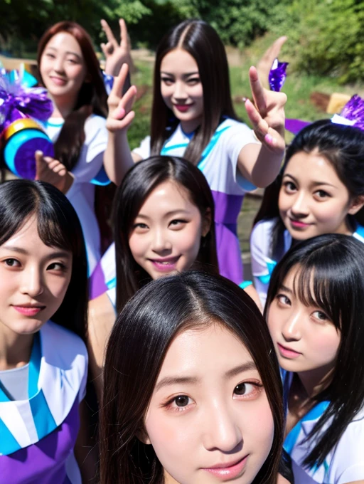 「Sunlight Orange」「Mint Crystal」「Obsidian Elf」「Purple moonlight」「Crimson Phantom」「Magic blue bear」((Number of people: 7 people))
straight hair、pupils sparkling(Skin brightening)
high quality、8K ,最high quality,Sexy pose,((Cheerleading girls,Number of people: 7 people)),movement dance