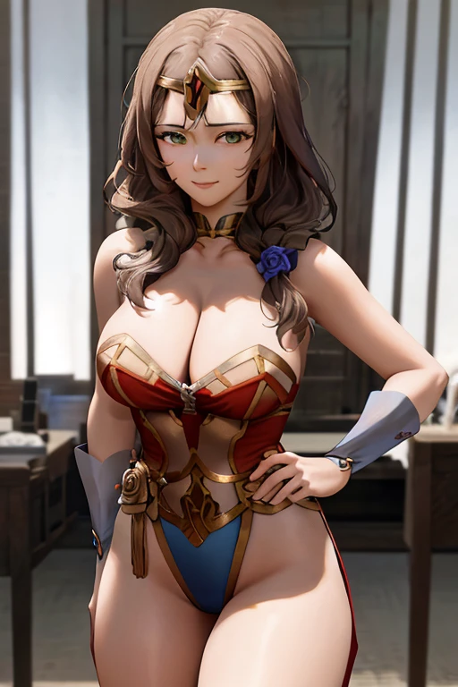 masterpiece, best quality, beautiful art, high resolution, well formed hands, body and fingers, 1 woman, solo, LisaMinci , wearing a wonder woman outfit , tiara , long hair,, adult, big breasted, cleavage, full body, sexy and skimpy outfit , gorgeous legs and thighs , dancing seductively and erotically, turning backwards and forwards, showing her back and front, showing her butt, bikini thong, smiling joyfully, looking at the viewer, flirting, beach environment