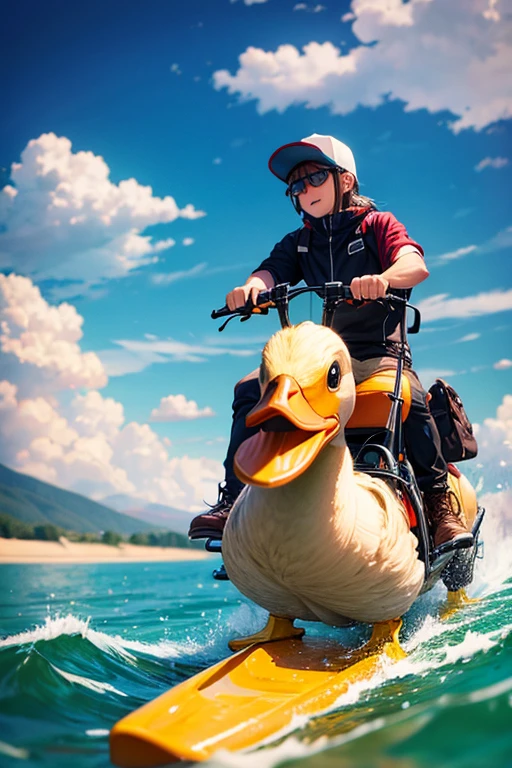 human riding a duck