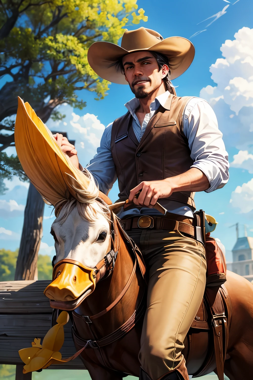 cowboy riding a duck