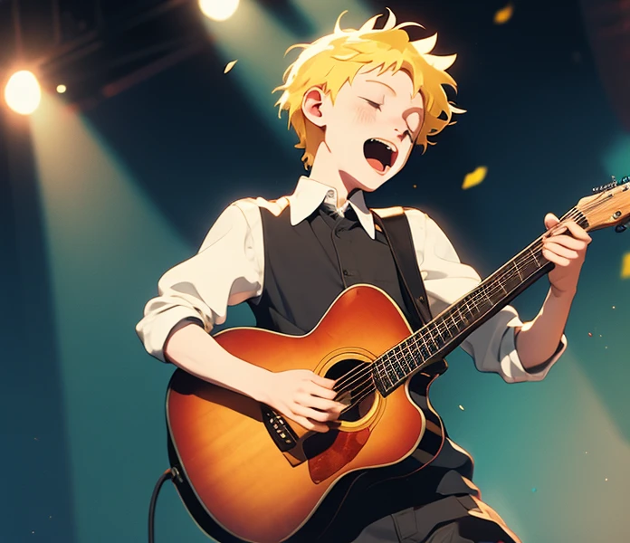 Butters Stotch singing songs happily\(BROTHER ACT\)#quality(8k,wallpaper of extremely detailed CG unit, ​masterpiece,hight resolution,top-quality,top-quality, Style of Bestiary 