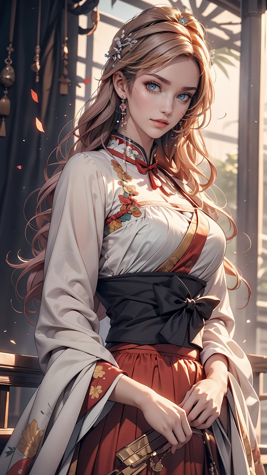 (finely detailed beautiful eyes and detailed face,masterpiece sidelighting,masterpiece,highest quality,detailed,High resolution illustrations),, (One girl,whole body,beautiful girl,Shiny skin,Looking down,View Viewer),, (Pink Hair,blue eyes,ribbon,hanbok, korean clothing), (Dressed_Underbust:1.2),Underbust,